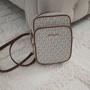 Michael Kors Beige and Brown Monogram Crossbody